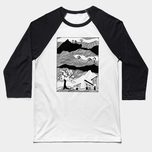 Little houses - mountains, travel, outdoors Baseball T-Shirt by Inspirational Koi Fish